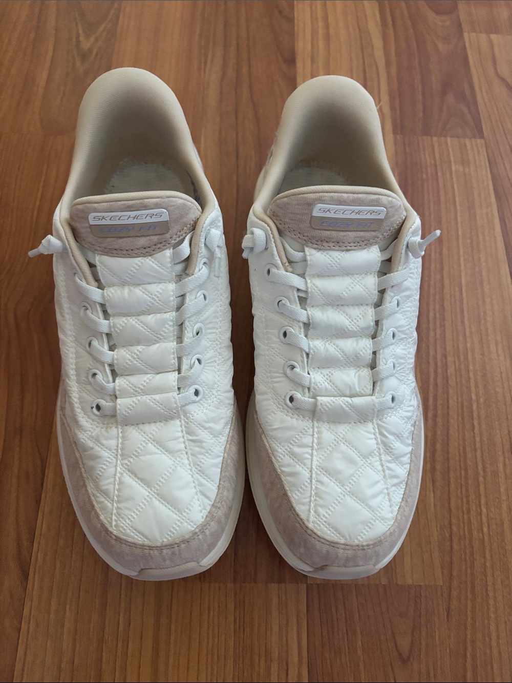 Skechers Quilted Slip In Sneakers in White and Beige size 9 wide
